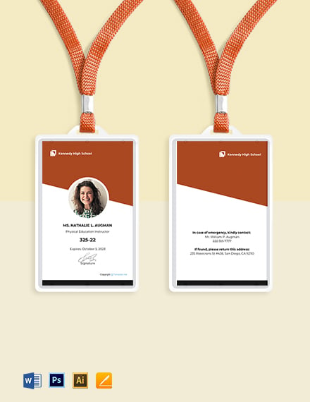 Vertical School Id Card Template Word Psd Apple Pages Illustrator