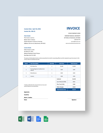 11+ School Invoice Templates - Free Downloads | Template.net