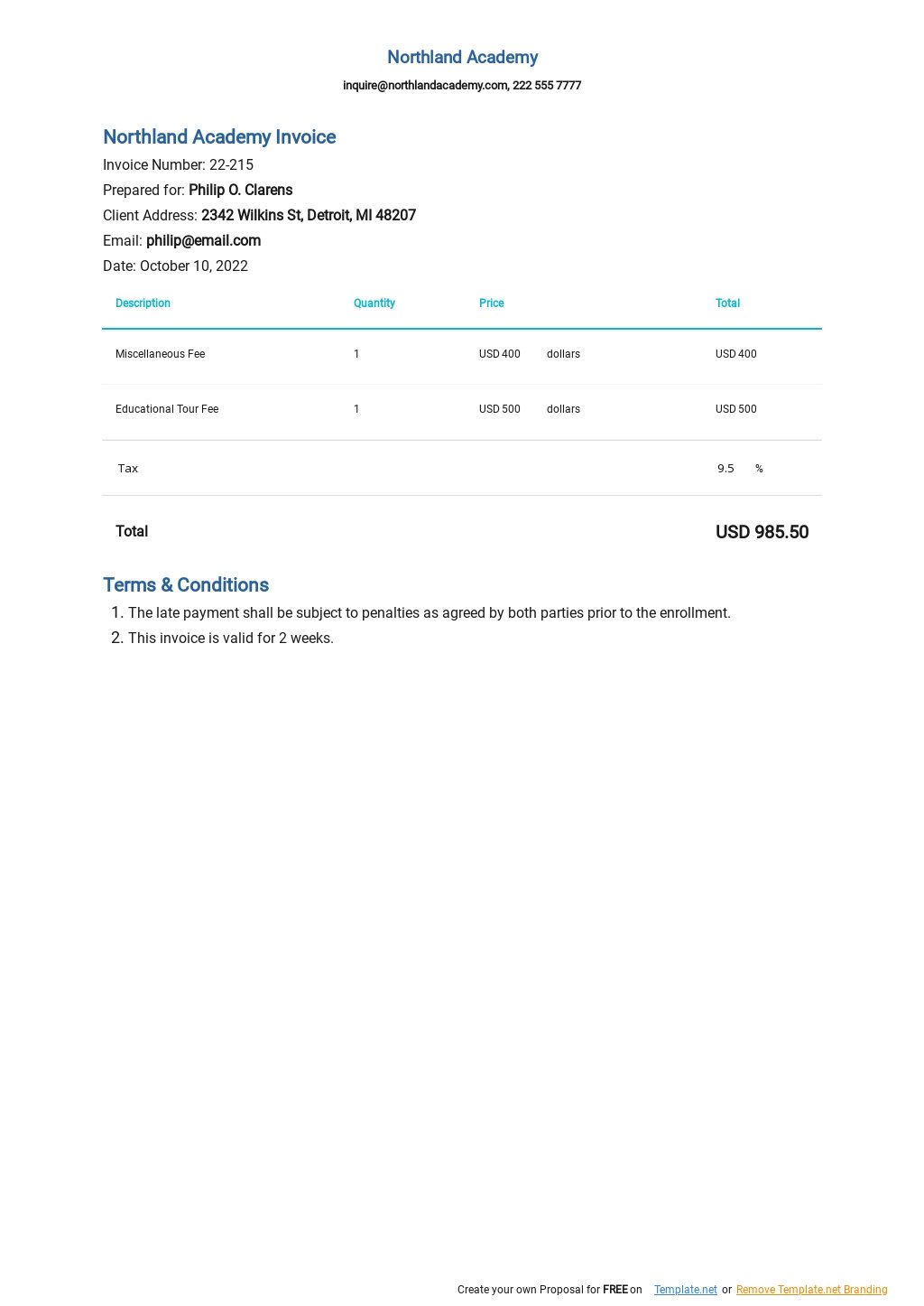 professional fees invoice format in word