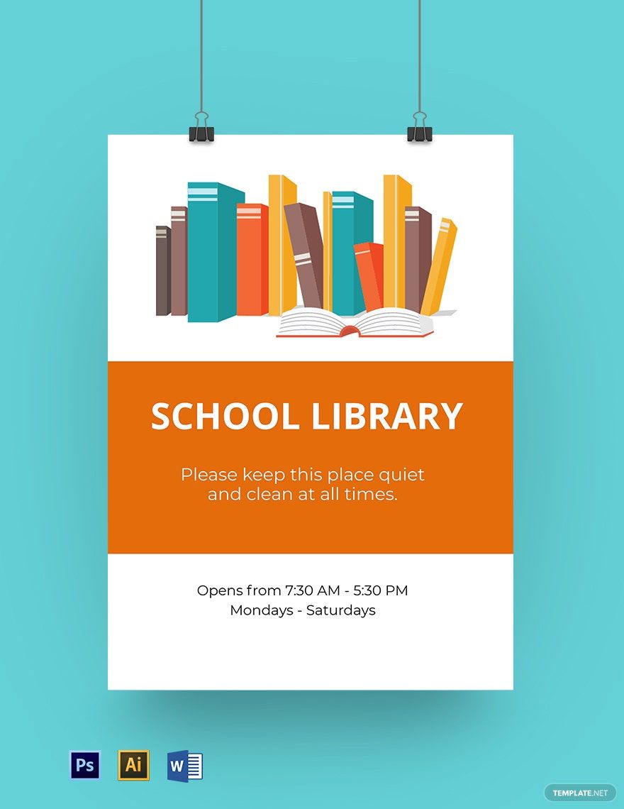 School Library Sign Template in Word, Illustrator, PSD