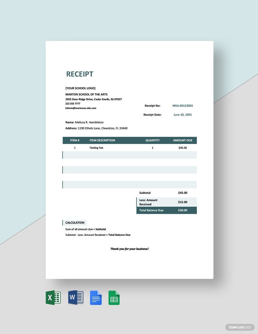 cash receipts templates google docs format free download template net