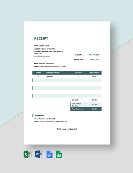 12+ School Receipt Templates - Free Downloads | Template.net