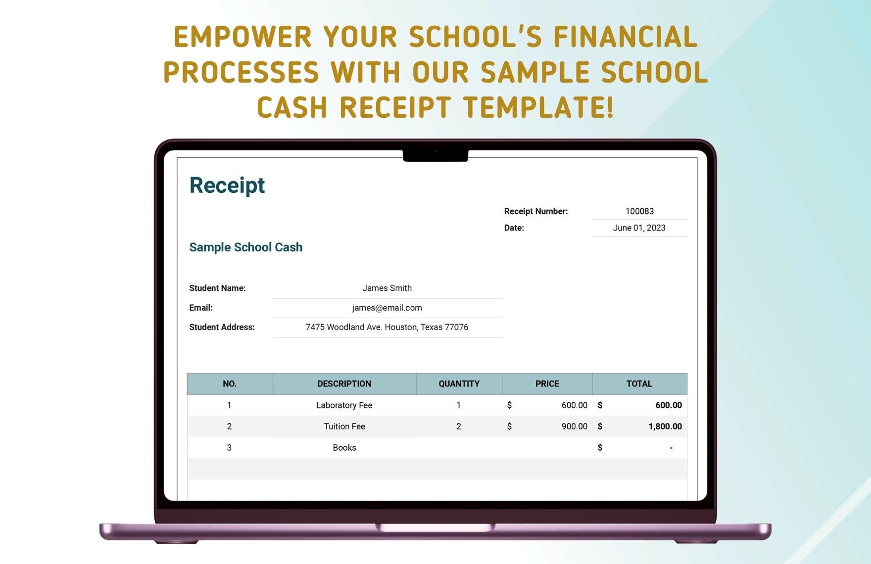 Sample School Cash Receipt Template