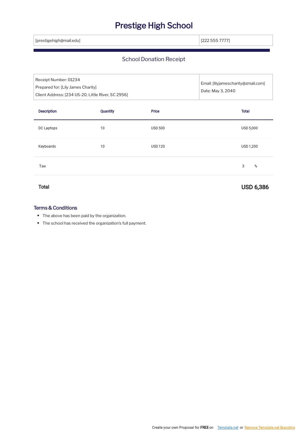 Donation Receipt Template In Google Docs Google Sheets Excel Word Template