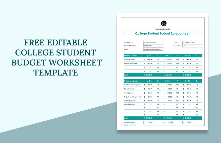 Student Budget Excel Templates Spreadsheet, Free, Download