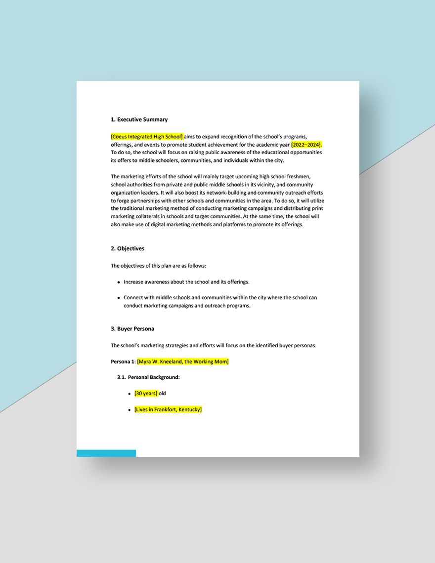 Editable School Marketing Plan Template - Google Docs, Word, Apple 