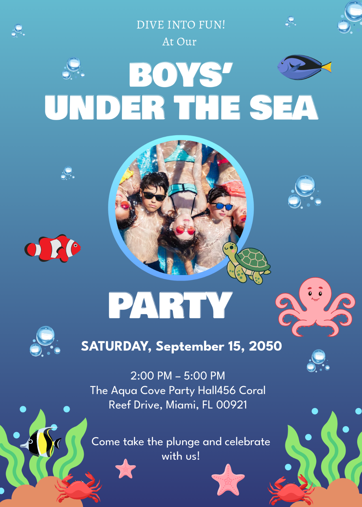 Boy Under the Sea Invitation Template - Edit Online & Download