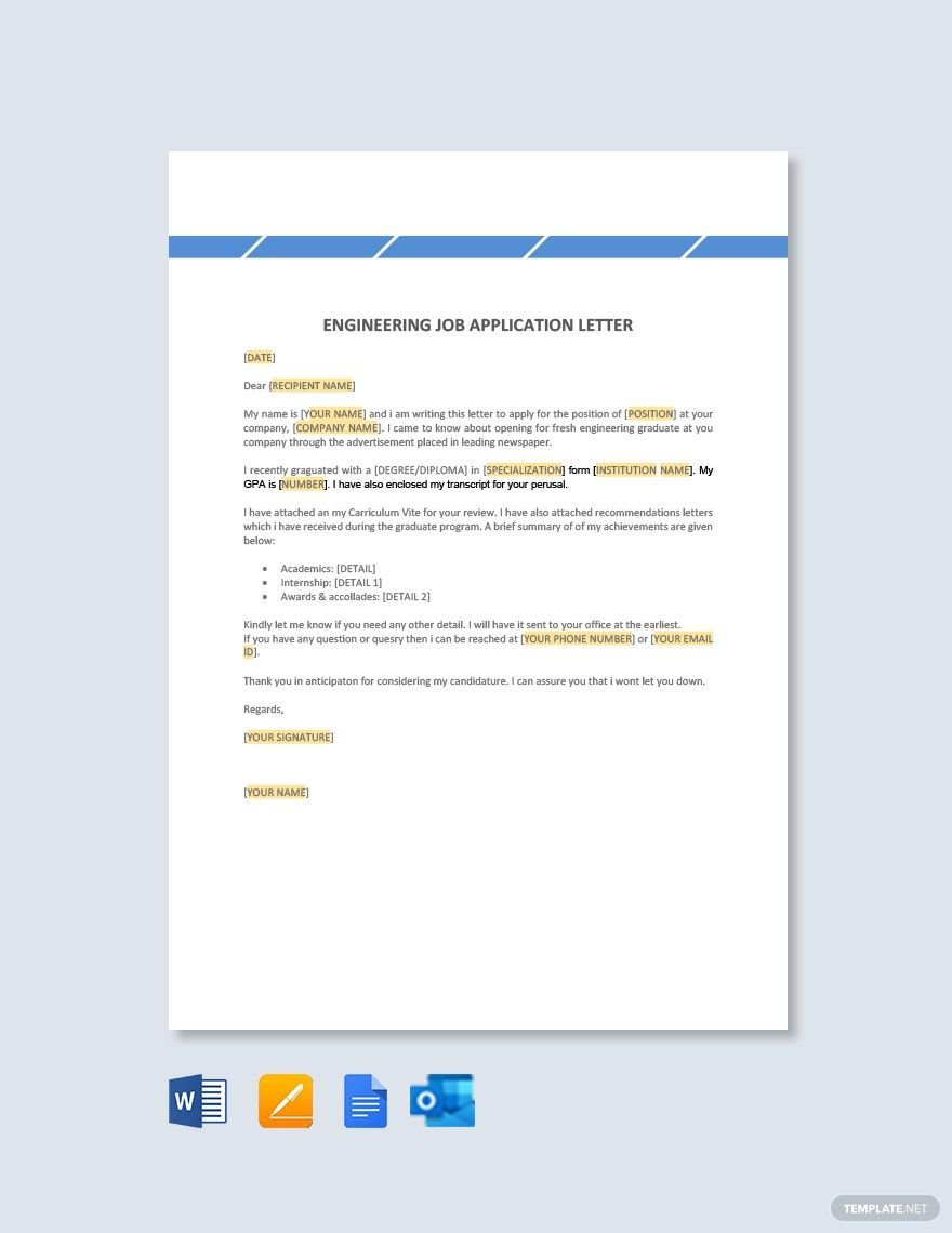 Free Engineering Job Application Letter Template