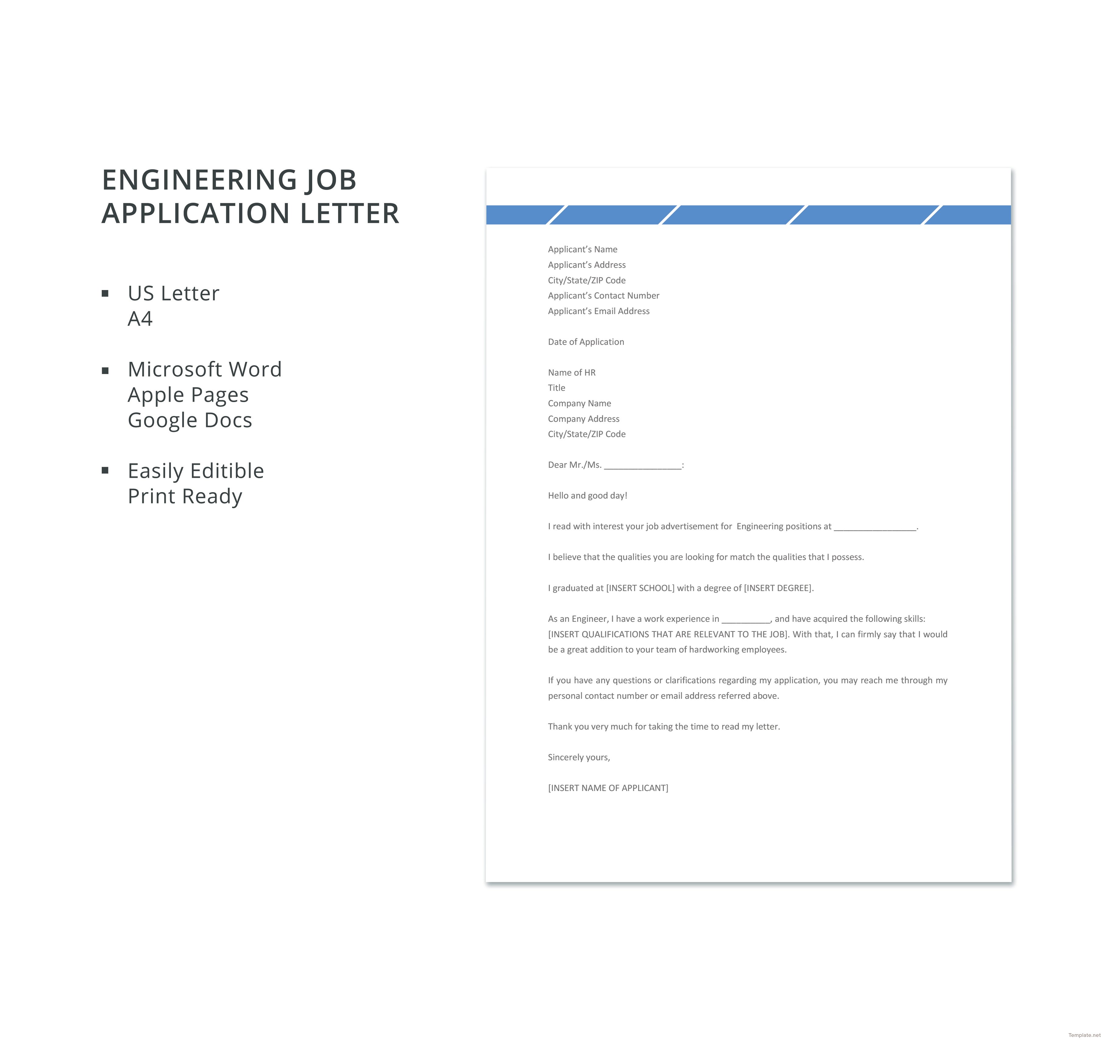 Free Engineering Job Application Letter Template in ...