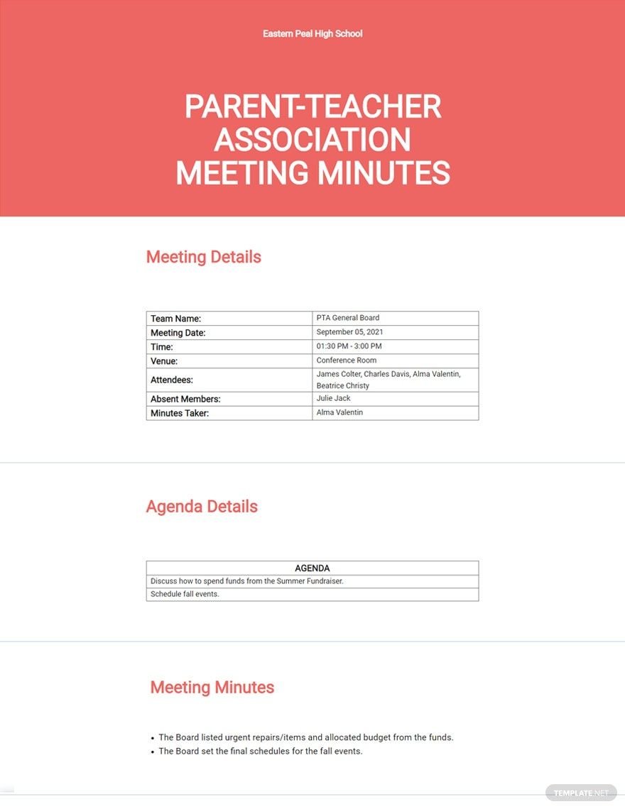 Free Editable Sample School Meeting Minutes Template