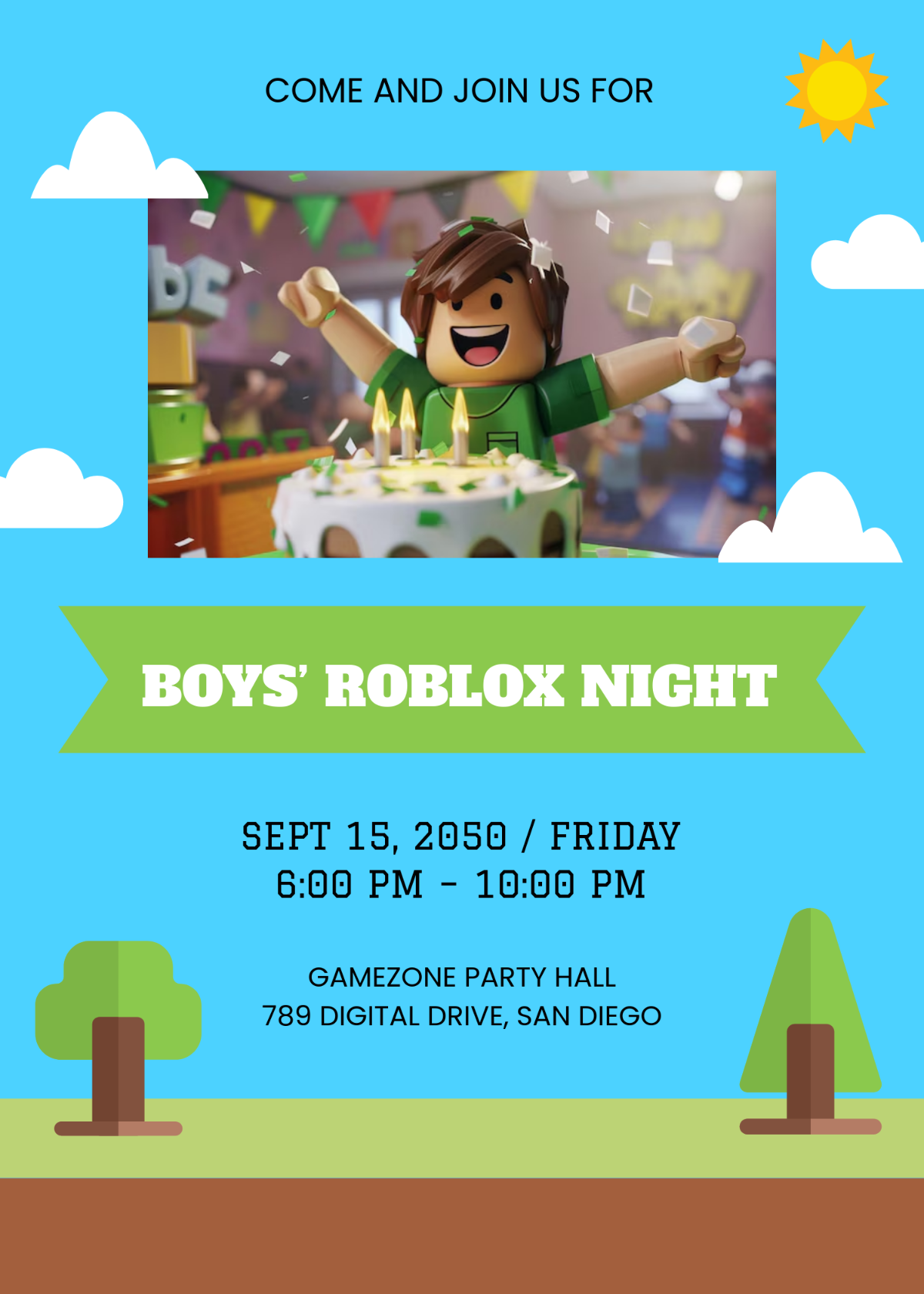 Free Roblox Boy Invitation Template To Edit Online