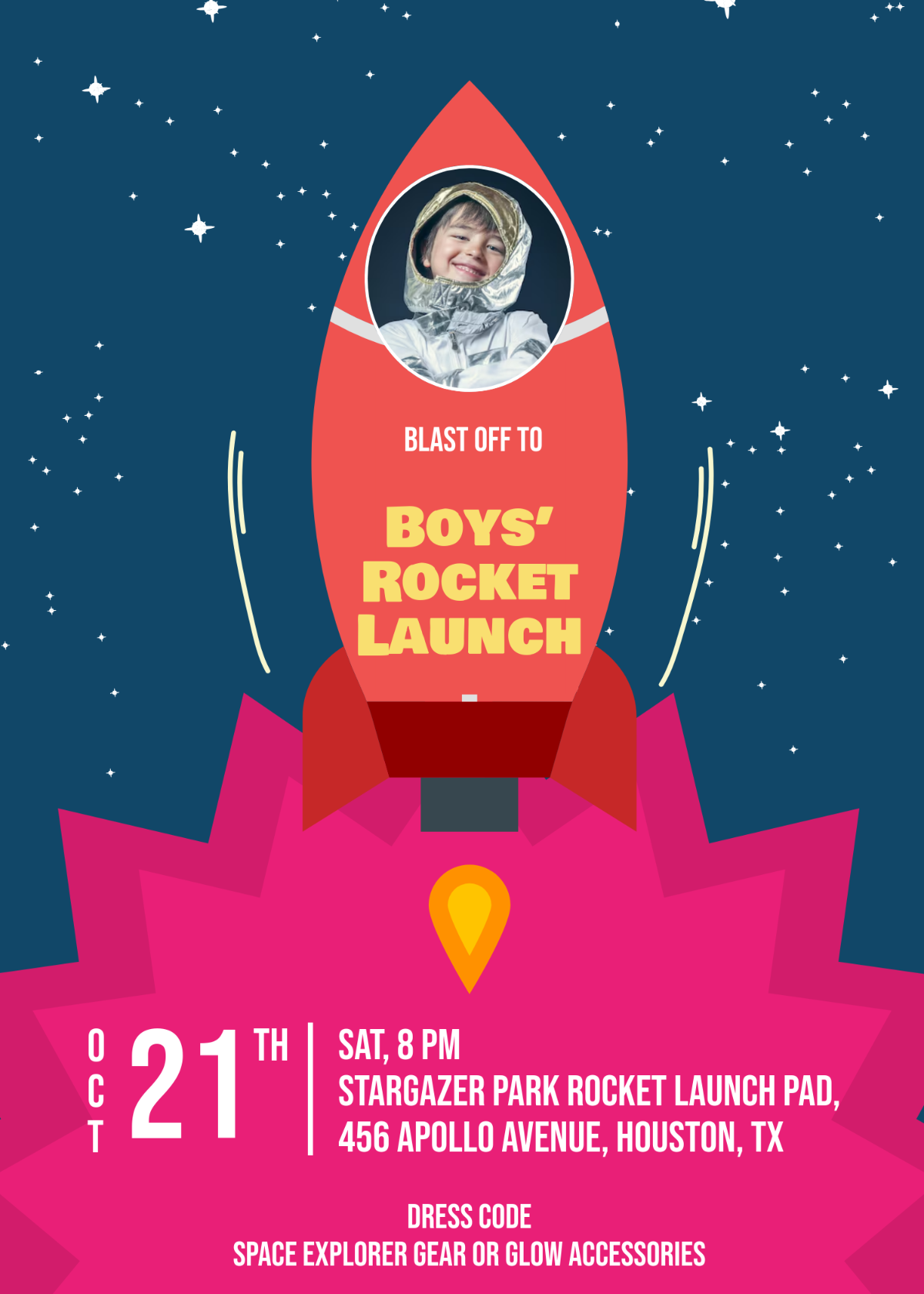 Free Red Rocket Boy Invitation Template