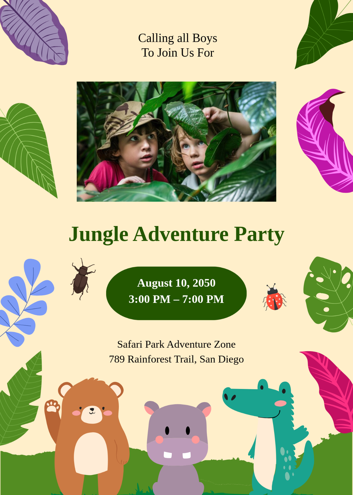 Free Colorful Jungle Boy Invitation Template