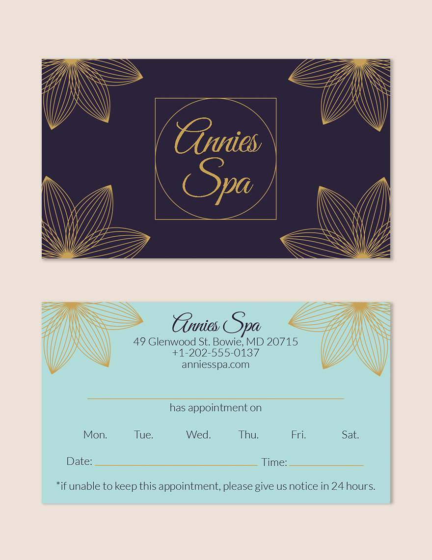 Spa Appointment Card Template