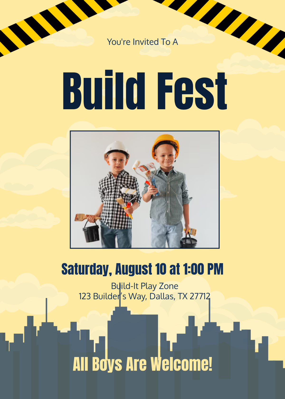 Free Construction Boy Invitation Template