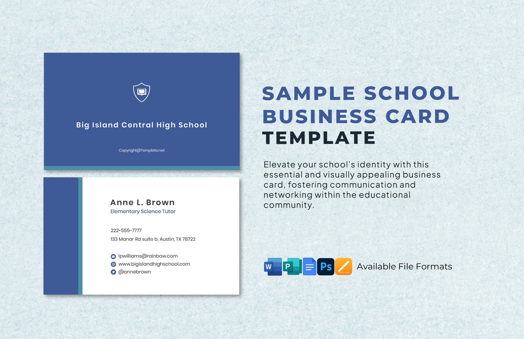 Sample School Business Card Template