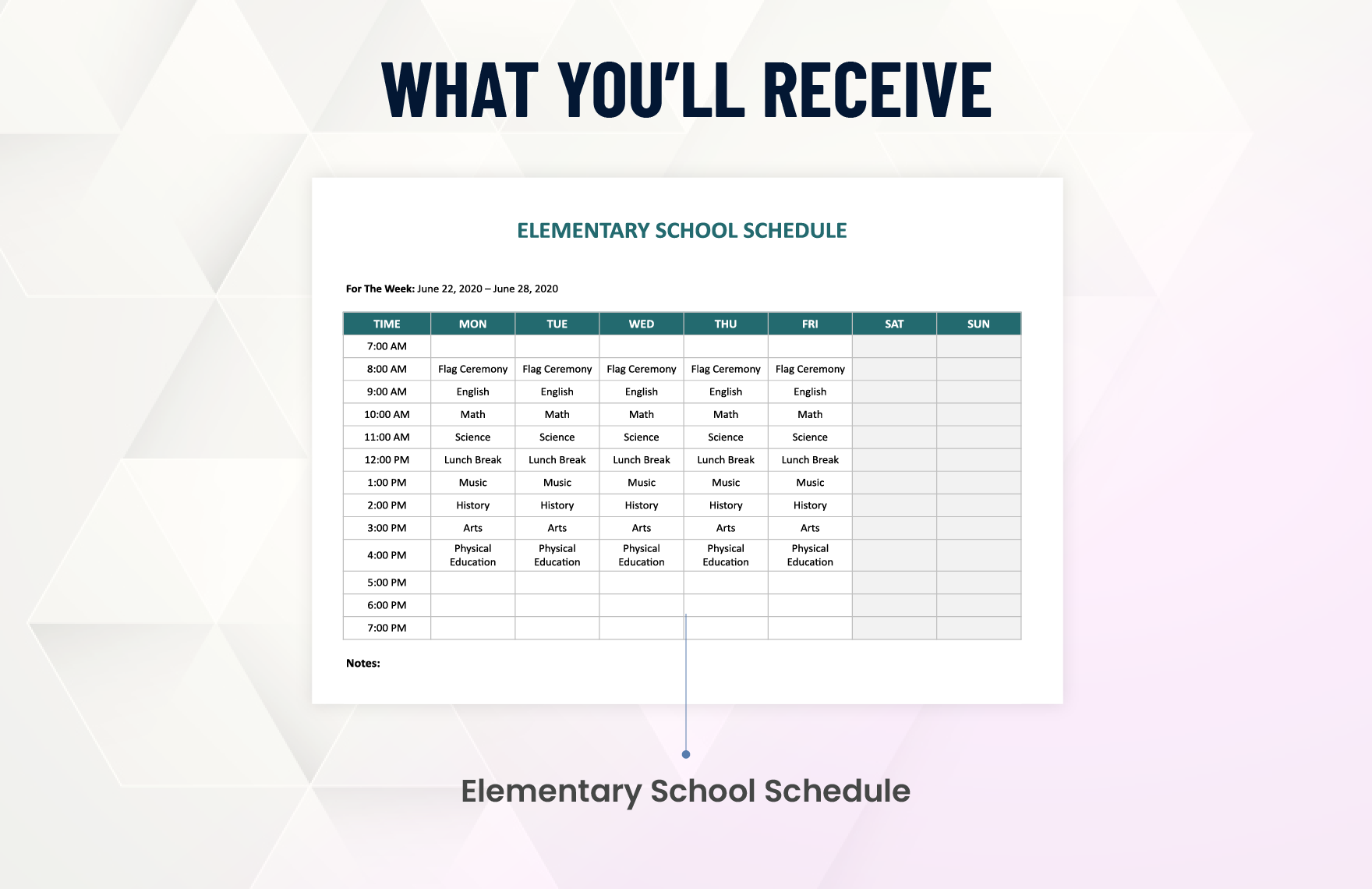 Elementary School Schedule Template