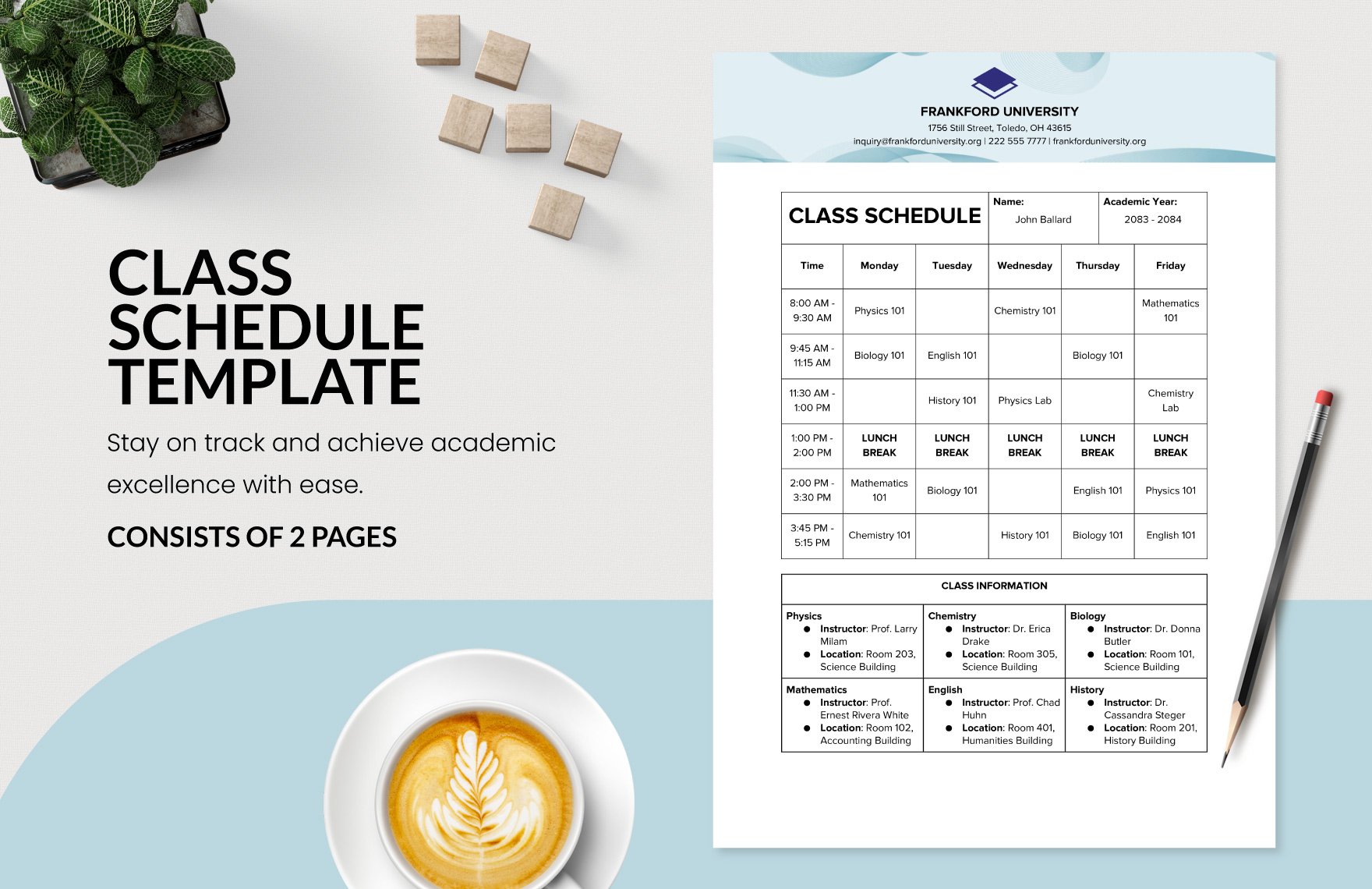 Free Class Schedule Template