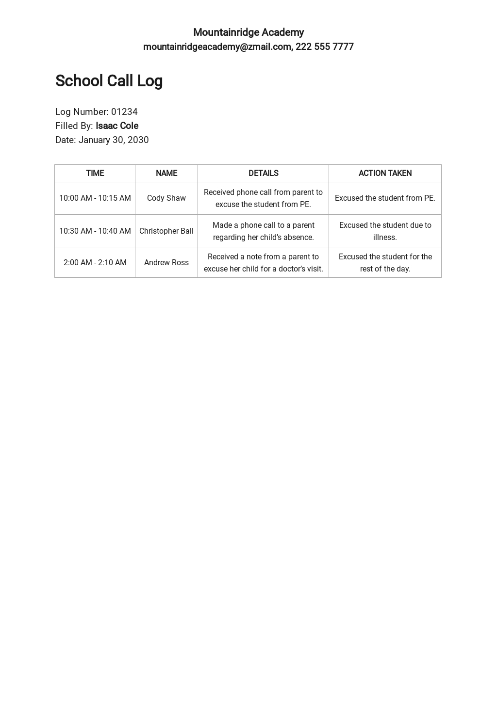 Call Log Sheet Templates in Google Sheets (SPREADSHEETS)