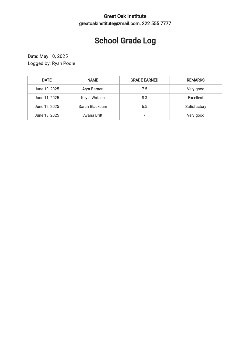 9+ FREE School Log Templates [Edit & Download] | Template.net