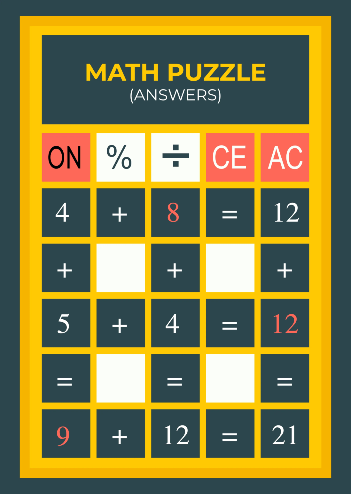 Free Math Puzzle Template to Edit Online