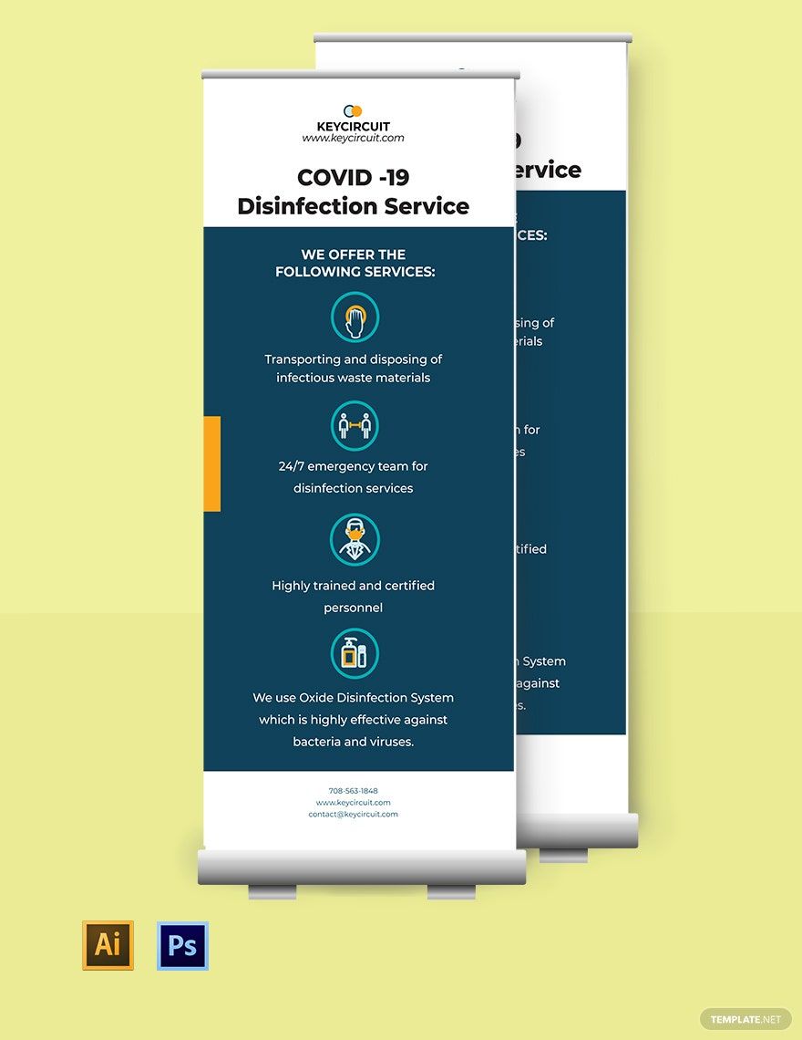 Coronavirus COVID-19 Disinfection Service Roll-up Banner Template in Illustrator, PSD