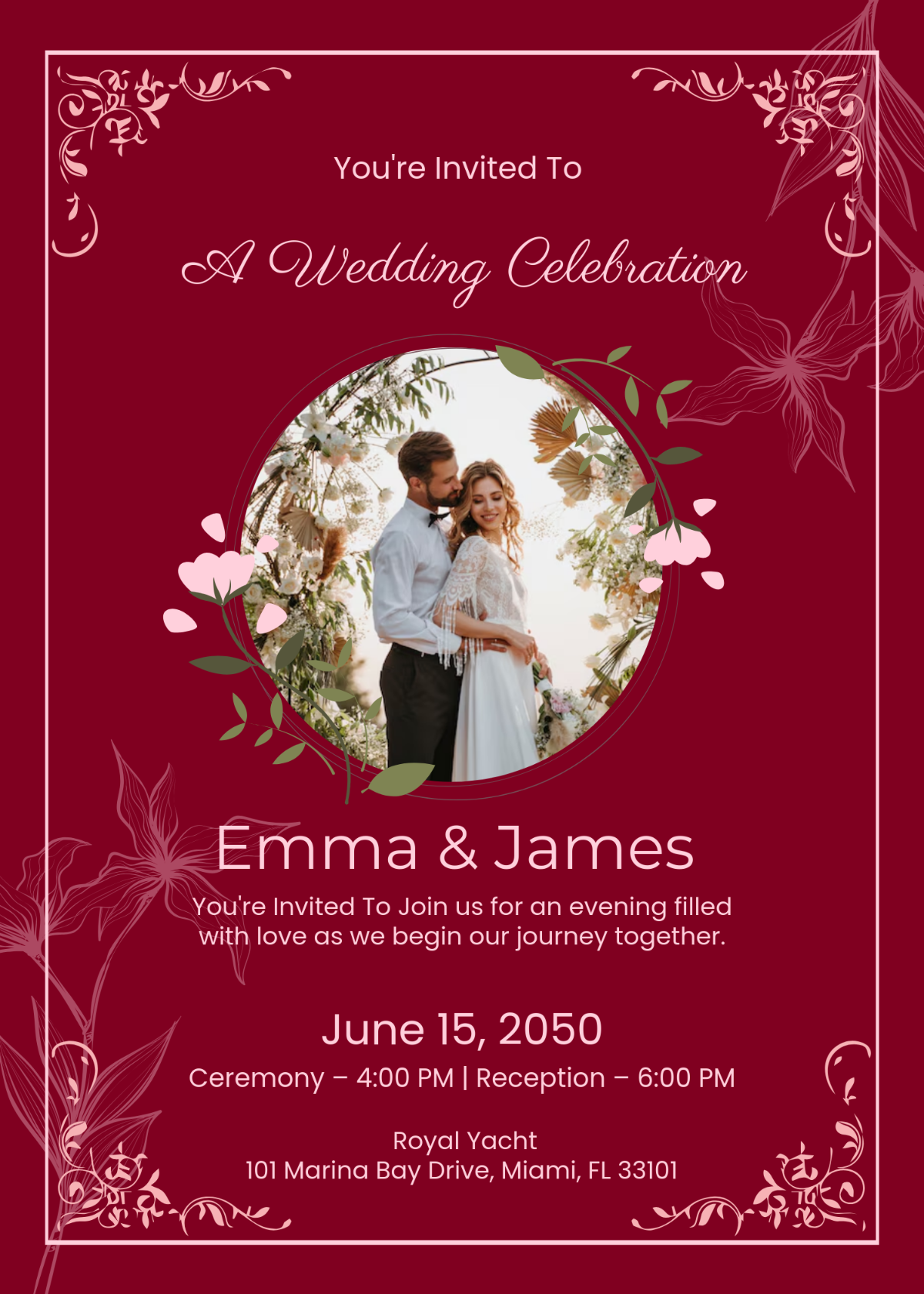 Burgundy Marriage Invitation Template - Edit Online & Download