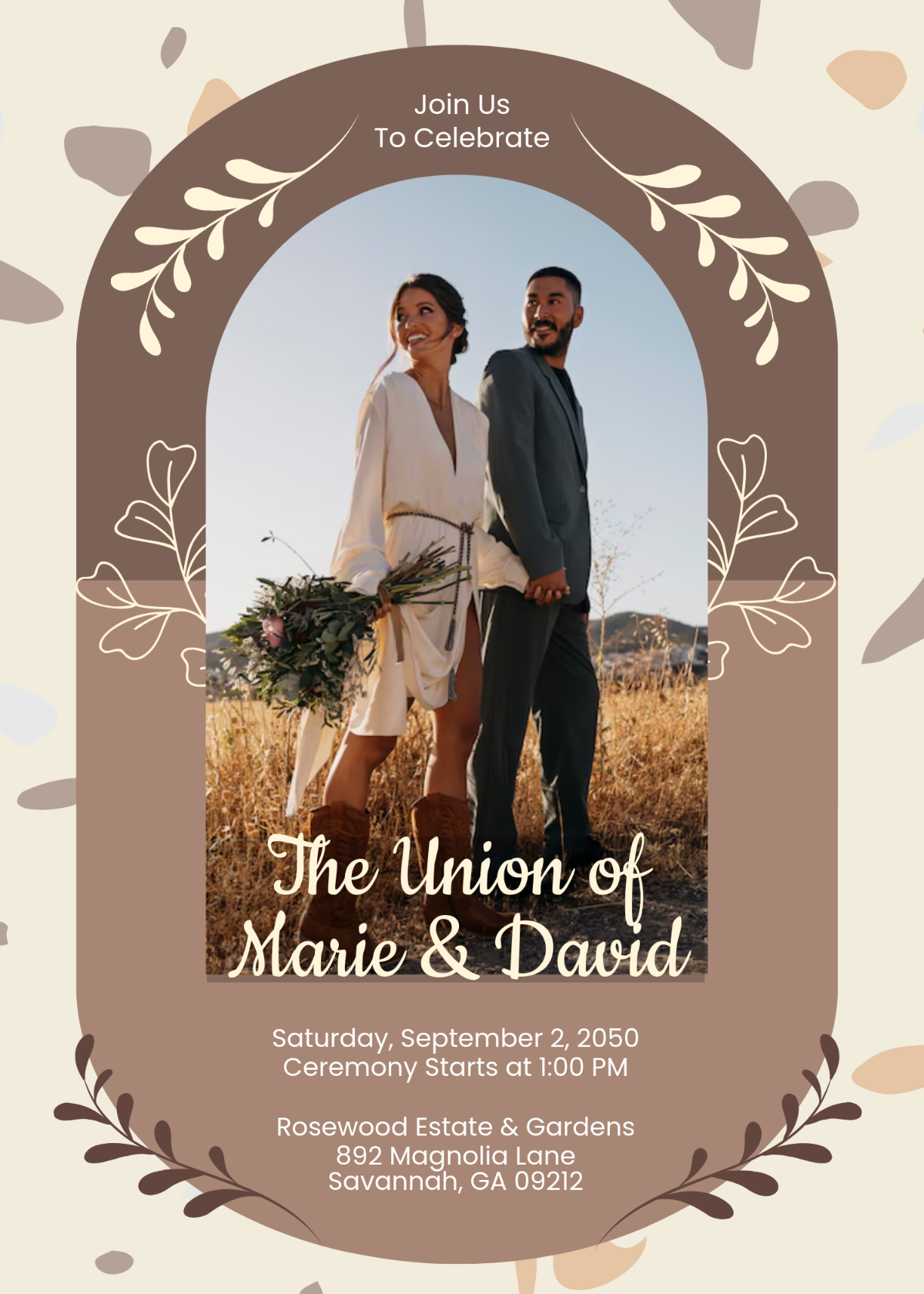 Brown and Beige Boho Marriage Invitation Template - Edit Online & Download