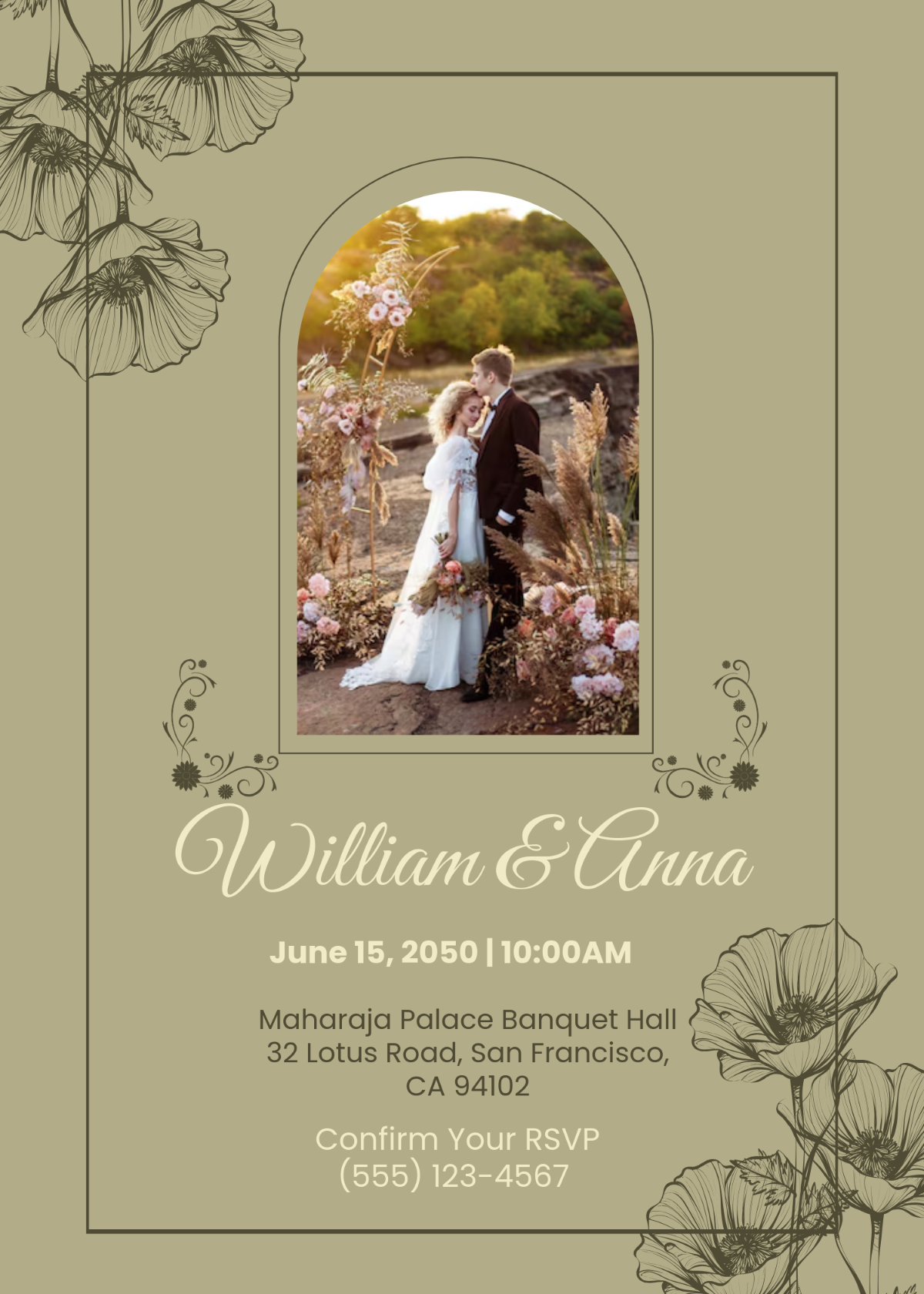 Sage Green Marriage Invitation Template - Edit Online & Download
