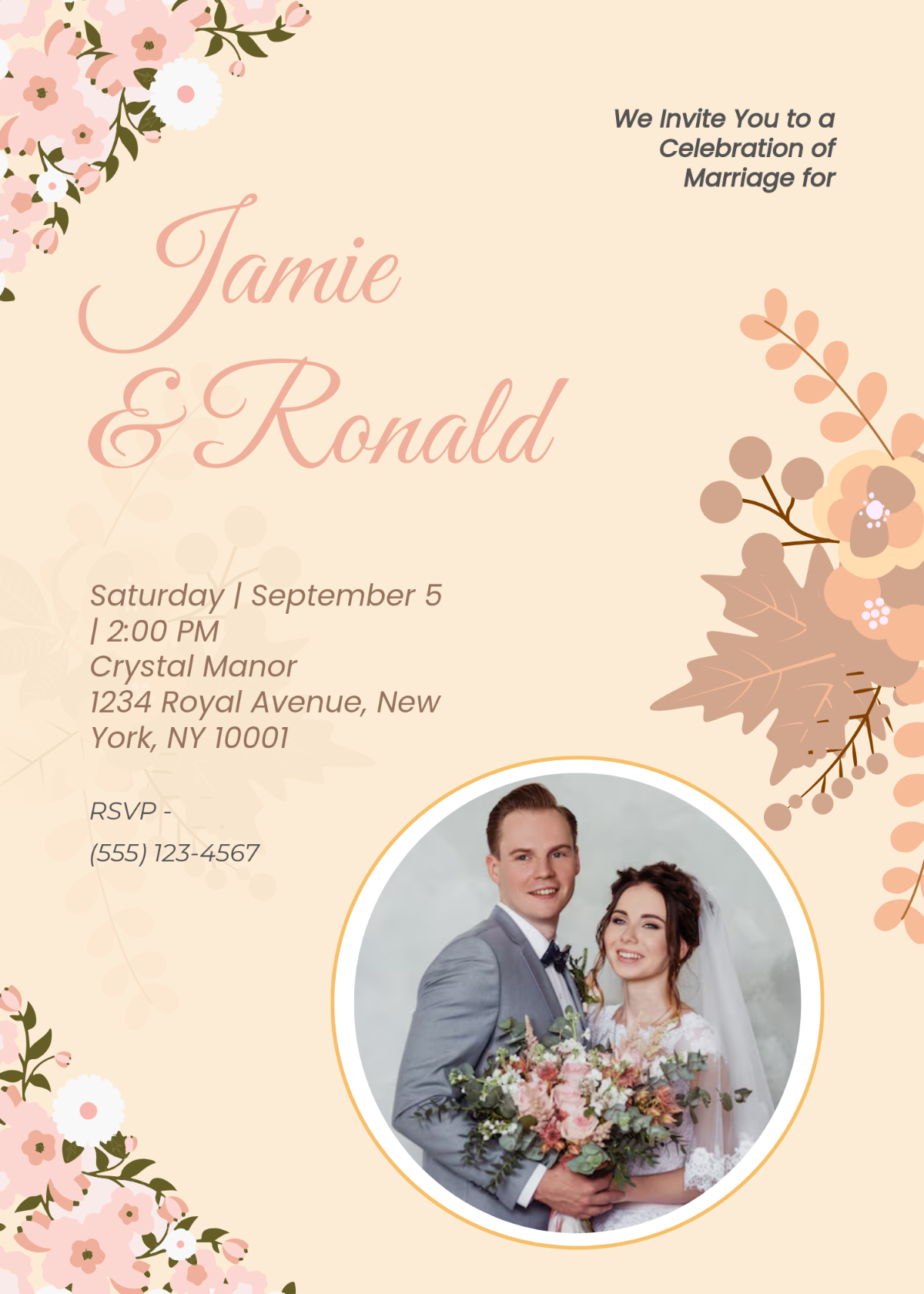 Floral Marriage Invitation Template - Edit Online & Download