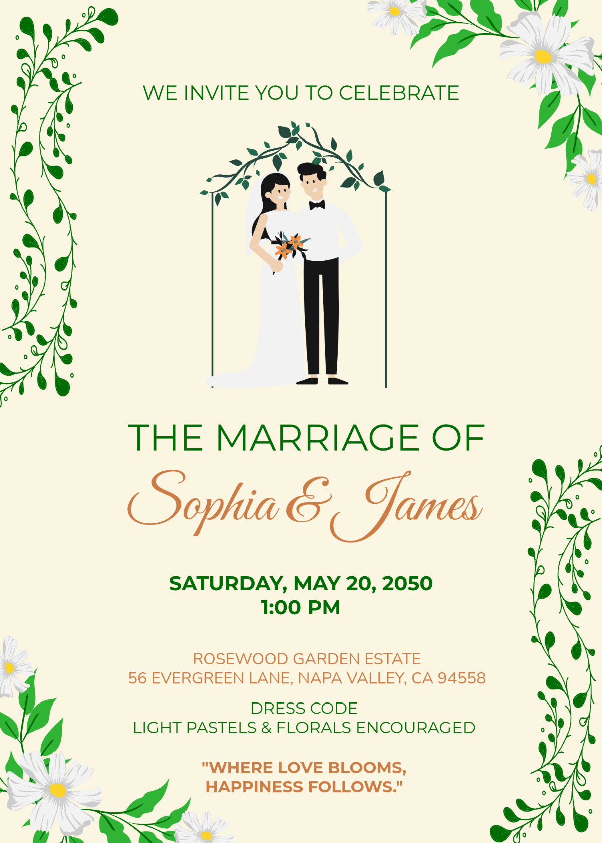 Simple Garden Marriage Invitation Template - Edit Online & Download