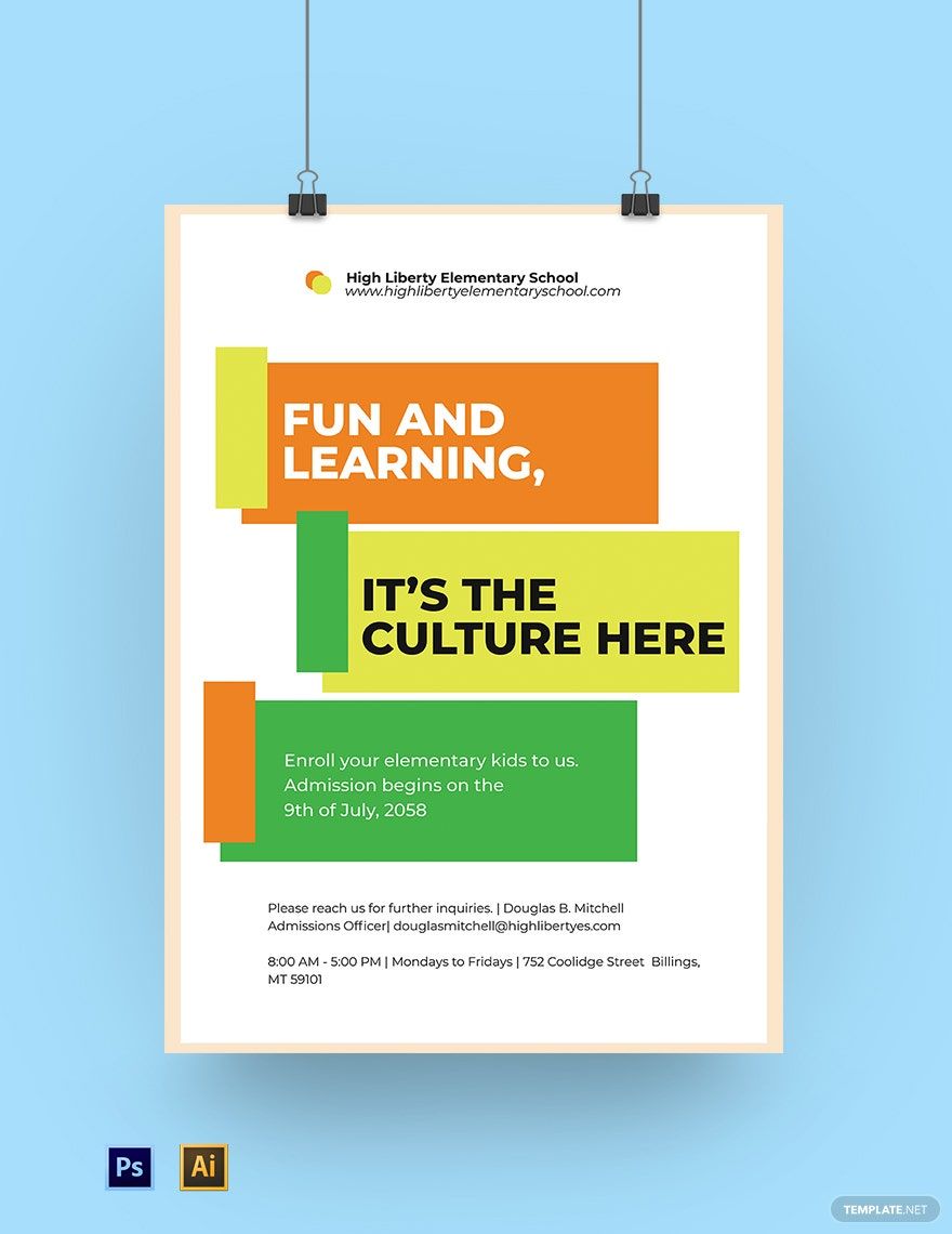 Free Elementary School Admission Poster Template