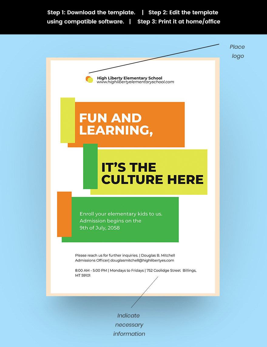Elementary School Admission Poster Template