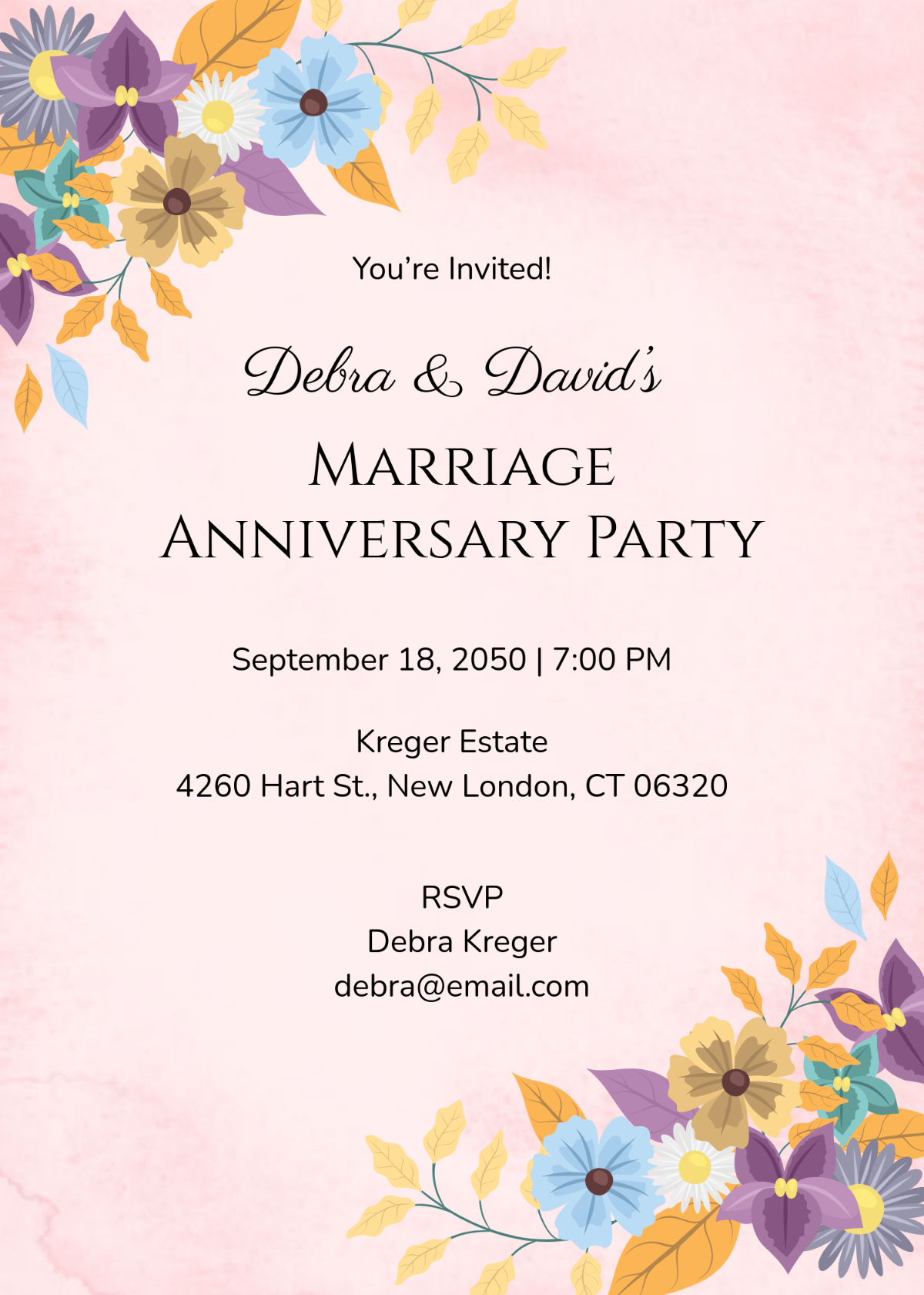 Colorful Marriage Anniversary Invitation Template - Edit Online & Download