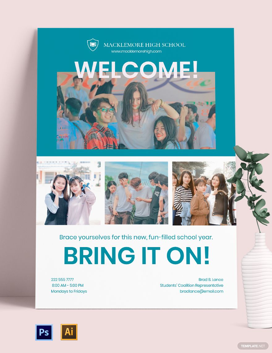 Free Simple First Day Of School Poster Template Illustrator PSD