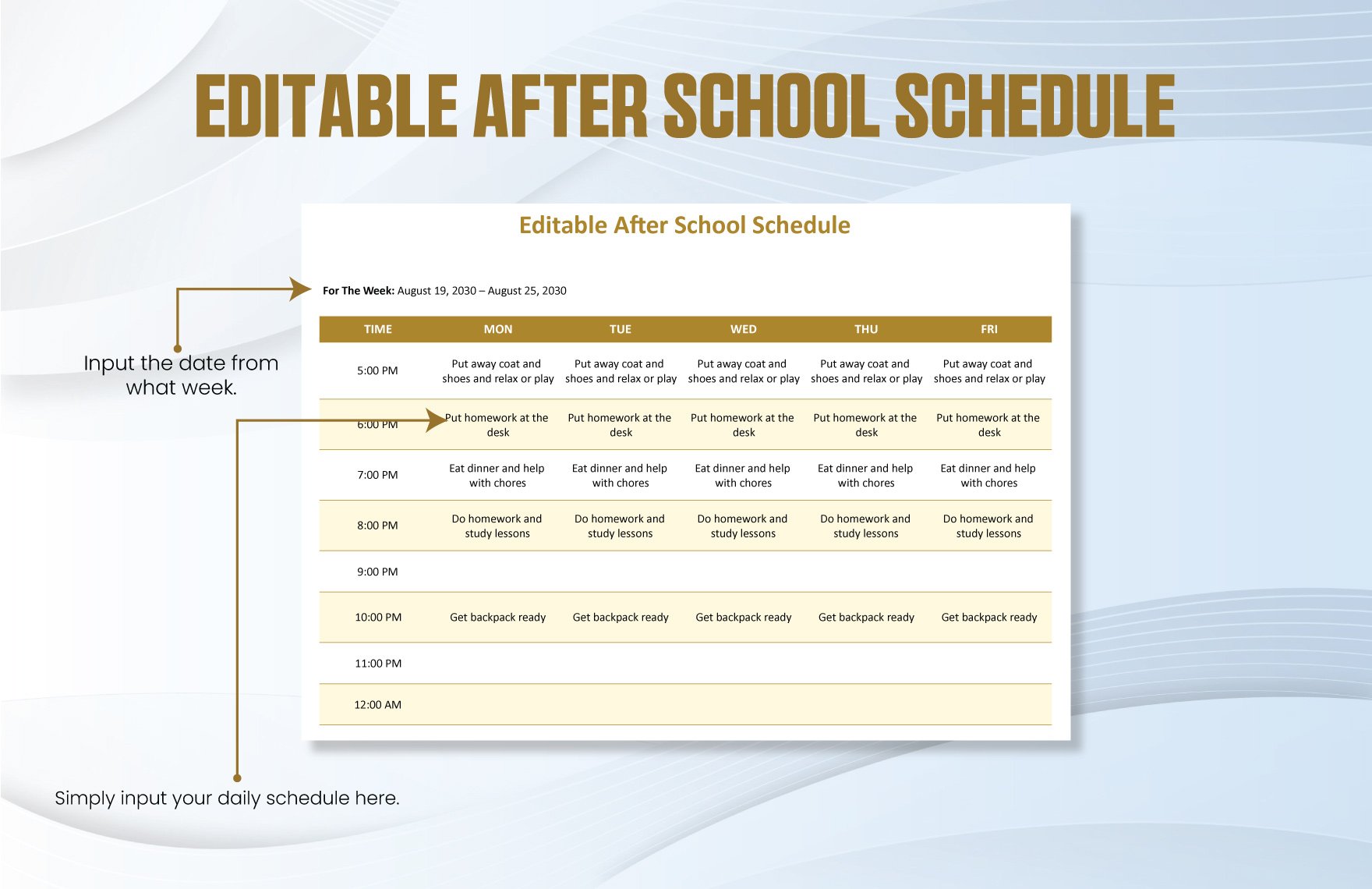 Editable After School Schedule Template