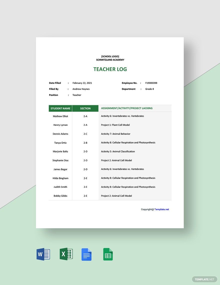 School Log PDF - Templates, Free, Download 