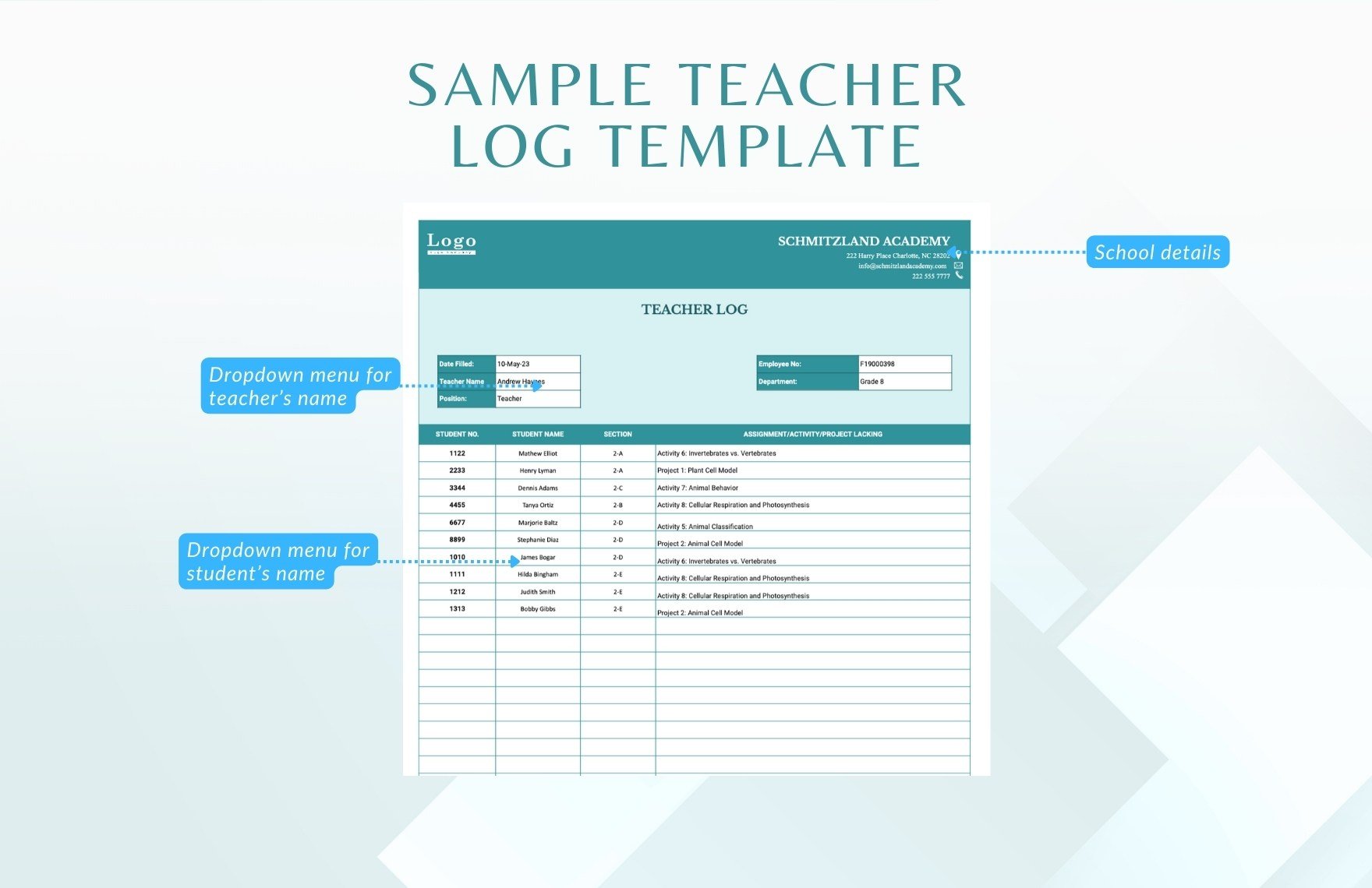 Sample Teacher Log Template