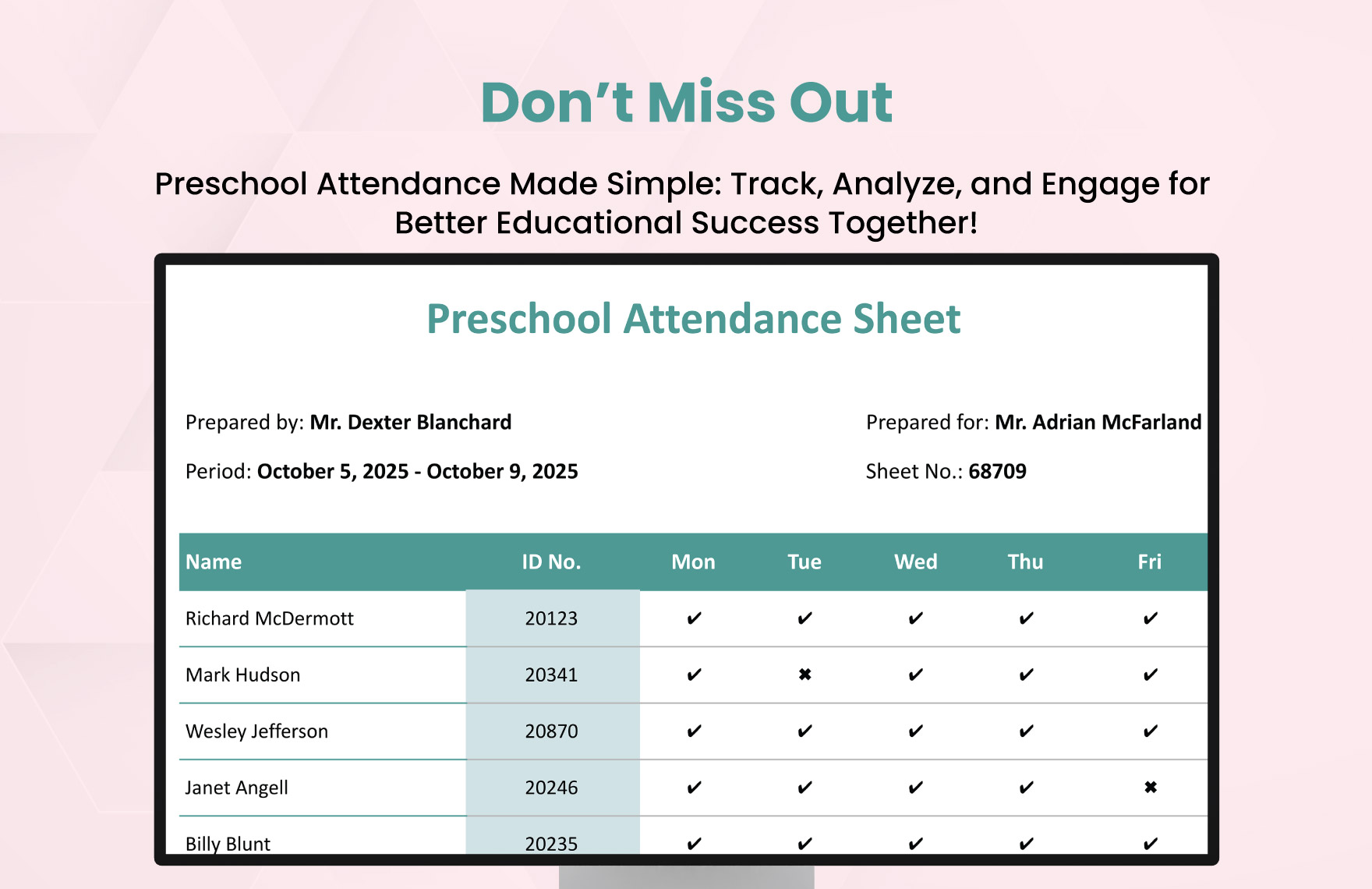 Preschool Attendance Sheet Template