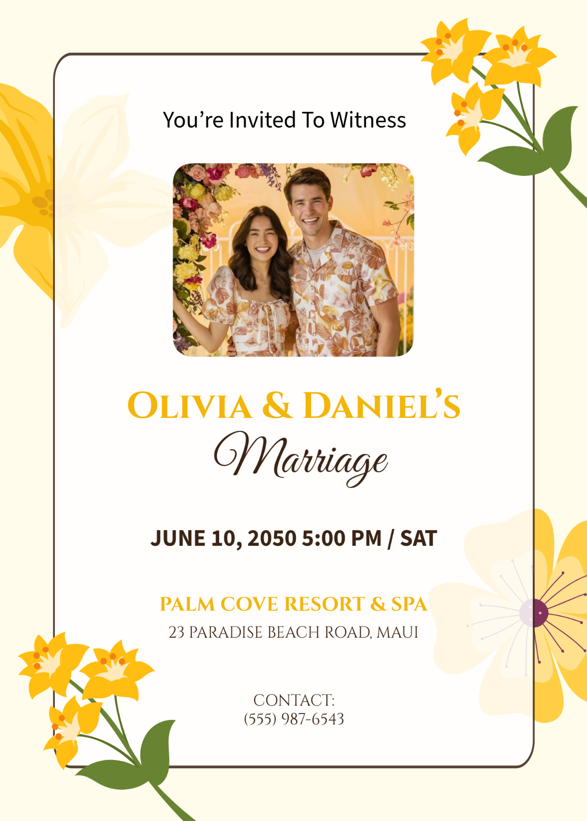 Yellow Tropical Marriage Invitation Template - Edit Online & Download