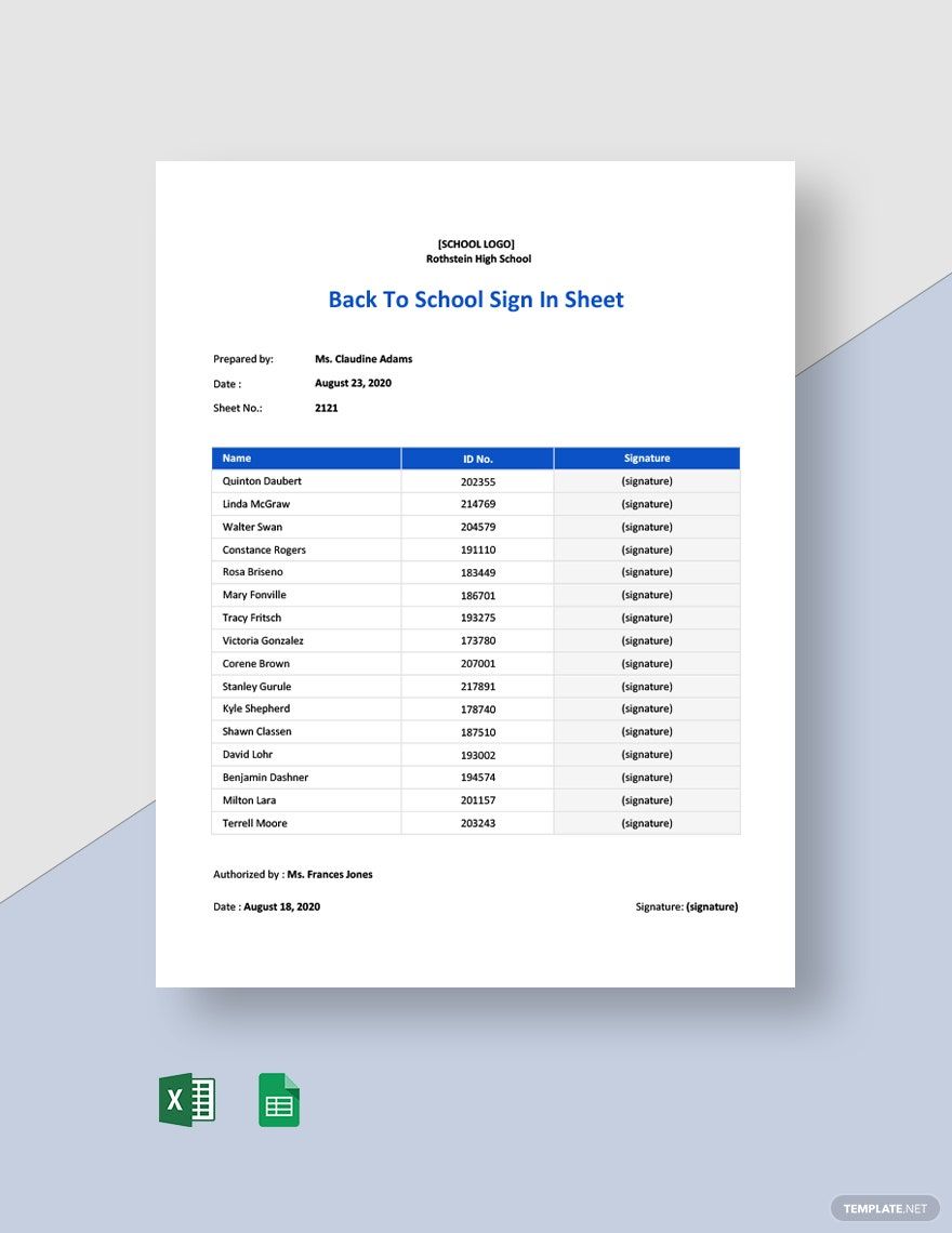 Back To School Sign In Sheet Template
