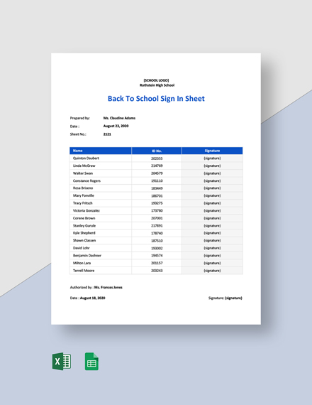 Free Back To School Sign In Sheet Template - Google Sheets, Excel
