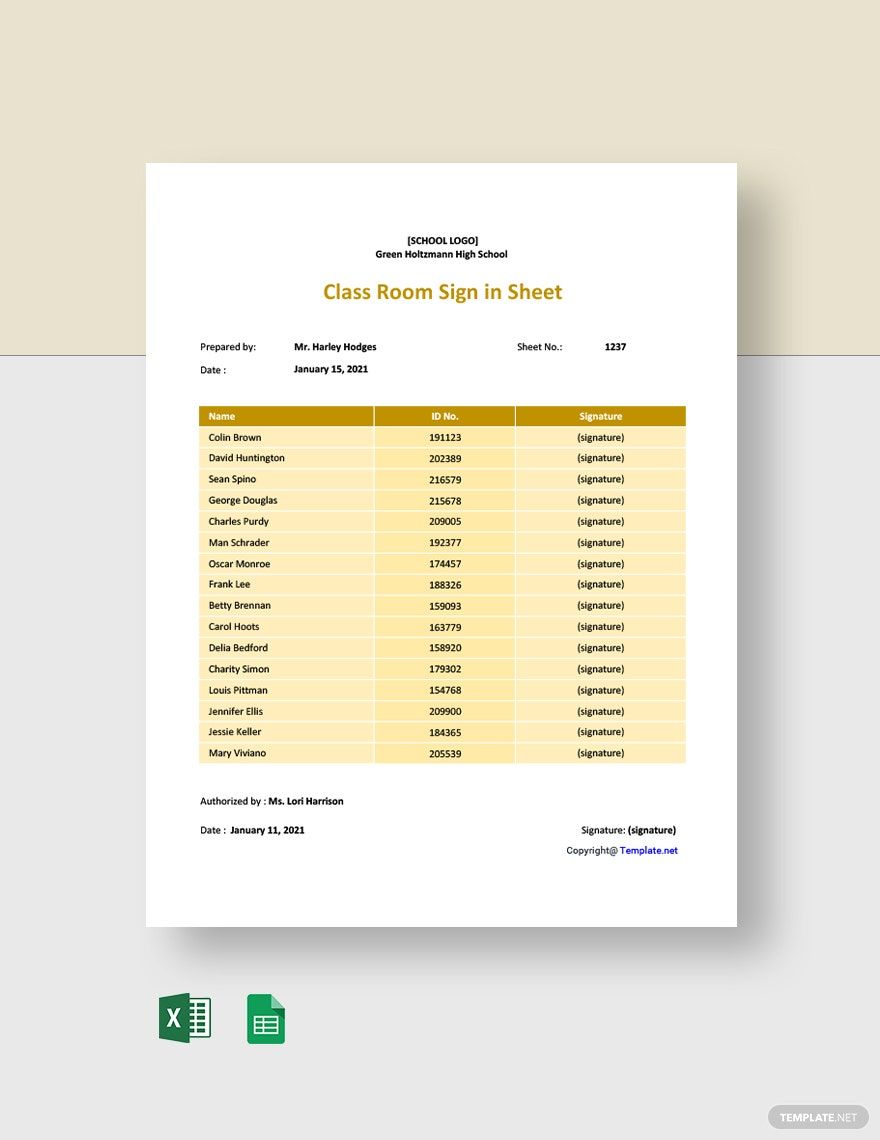 Free Class Room Sign in Sheet Template