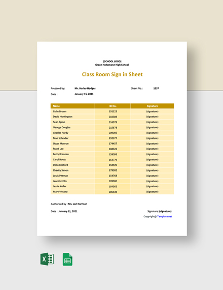 Class Sign Up Sheet Template