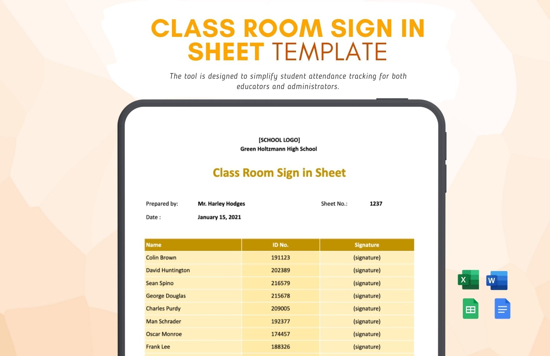 Class Room Sign in Sheet Template