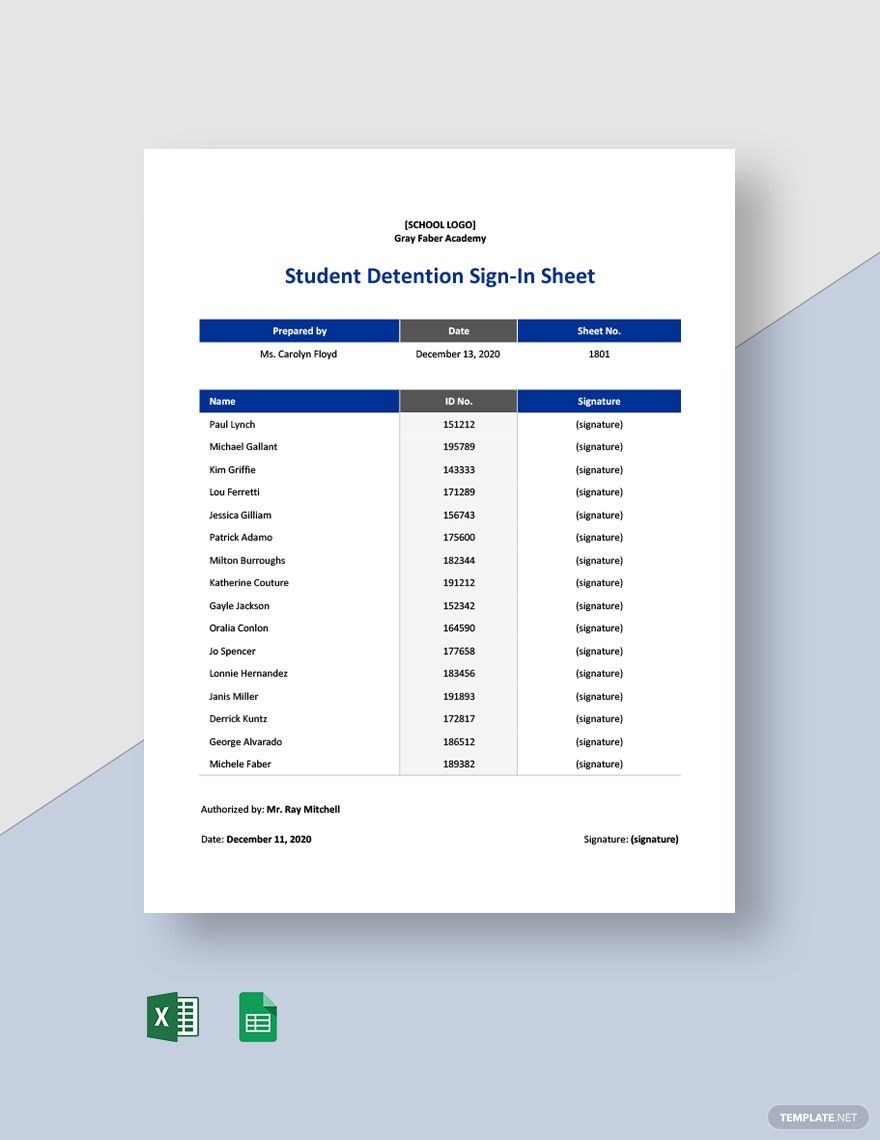 Student Detention Sign-In Sheet Template