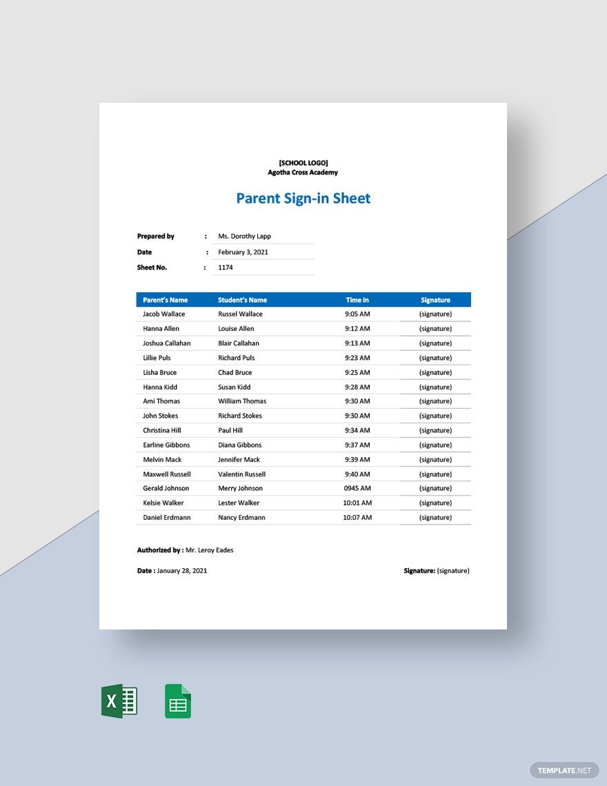 Free Parent Sign in Sheet Template Download In Word Google Docs 
