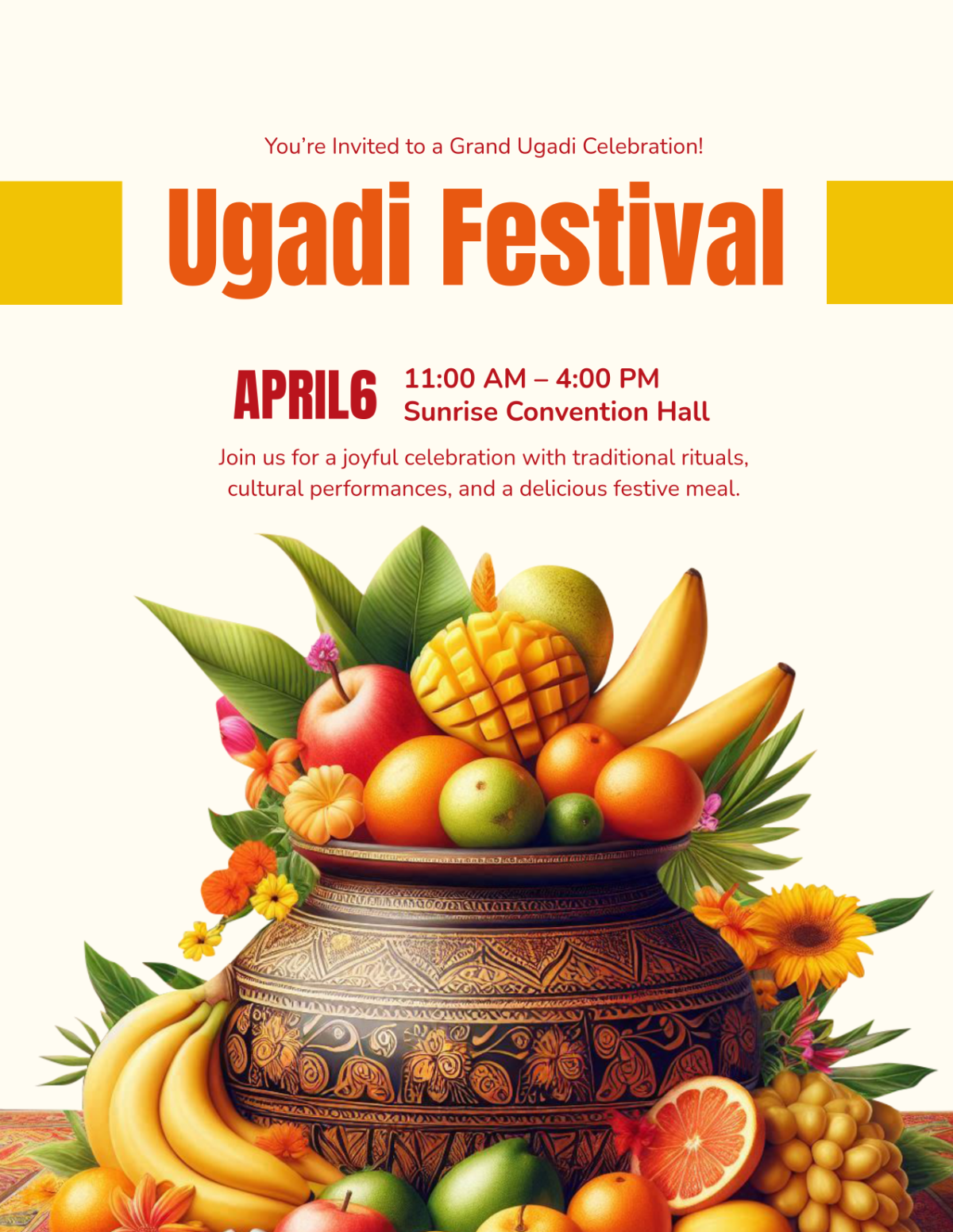 Ugadi Festival Invitation Flyer Template - Edit Online & Download