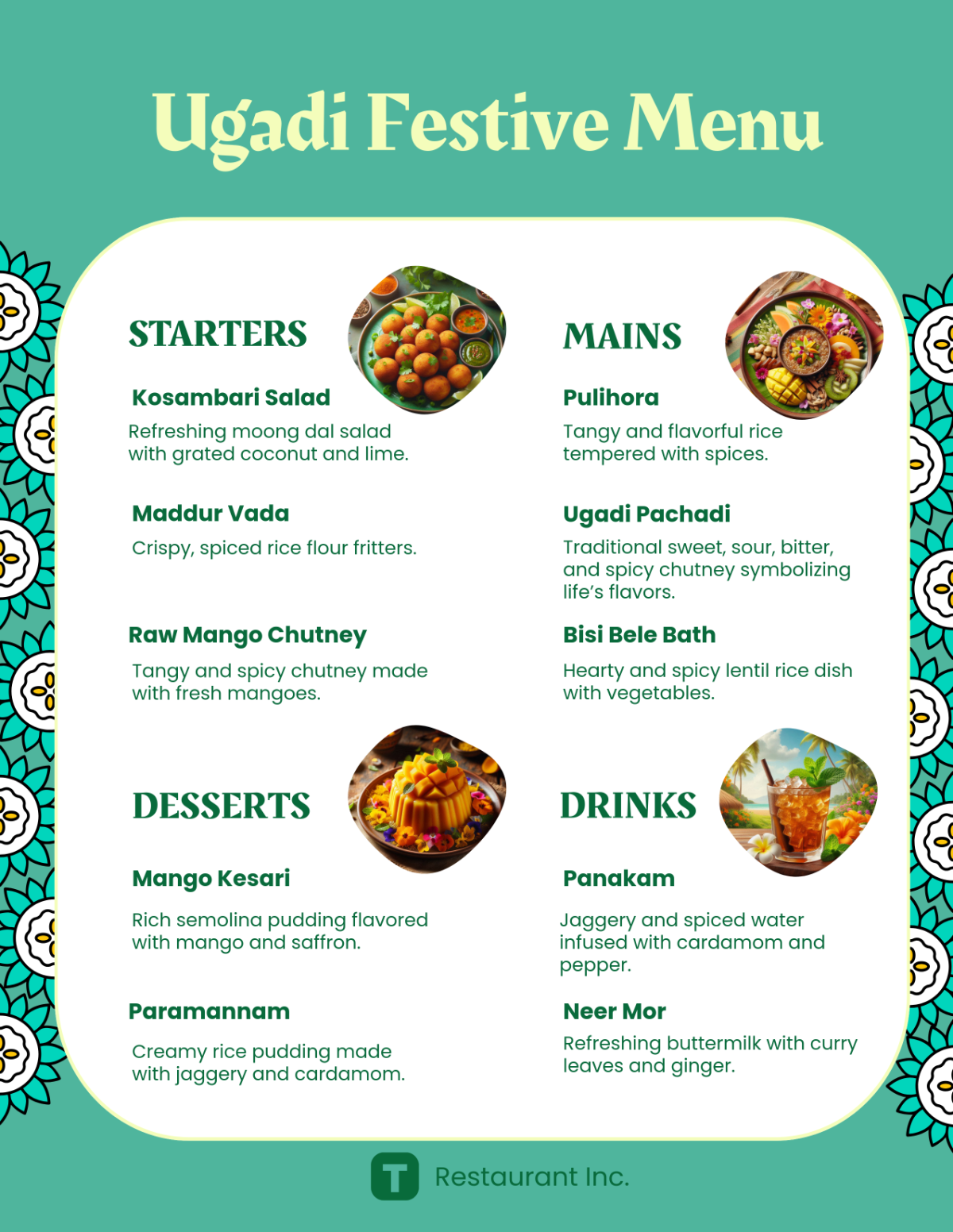 Ugadi Restaurant Menu Flyer Template - Edit Online & Download