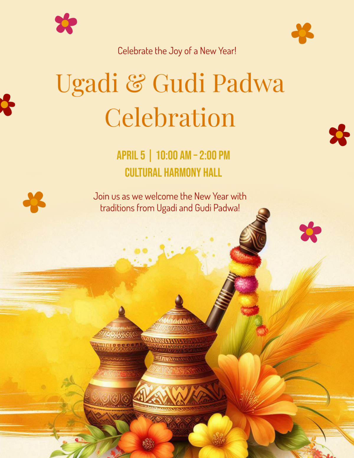 Colorful Ugadi Gudi Padwa Flyer Template - Edit Online & Download